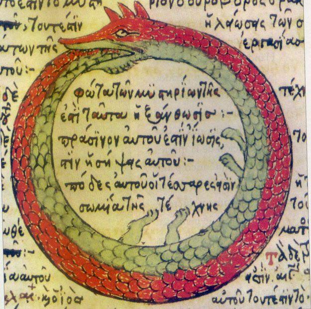 Un ouroboros en un manuscrito alquímico bizantino del siglo XV.